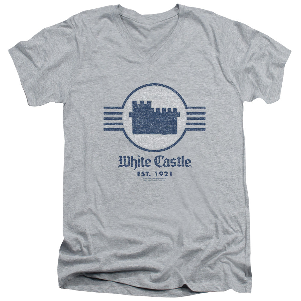 WHITE CASTLE/EMBLEM - S/S ADULT V-NECK 30/1 - ATHLETIC HEATHER