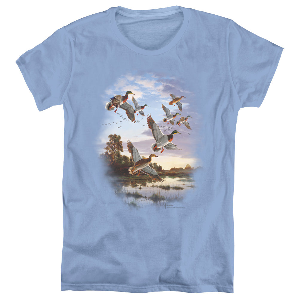 WILDLIFE/EVENING FLIGHT MALLARDS - S/S WOMENS TEE - CAROLINA BLUE