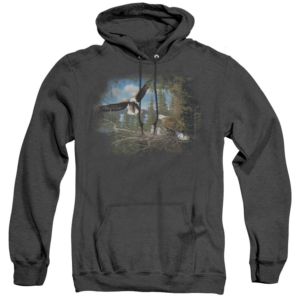 WILDLIFE/SPRING BALD EAGLES - ADULT HEATHER HOODIE - BLACK