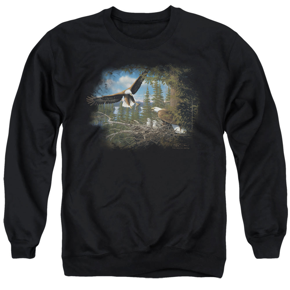 WILDLIFE/SPRING BALD EAGLES - ADULT CREWNECK SWEATSHIRT - BLACK