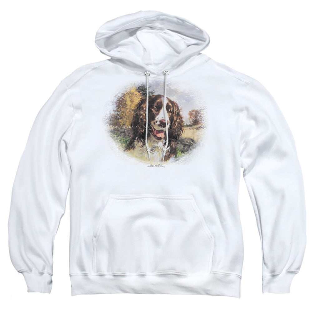 WILDLIFE/SPRINGER SPANIEL HEAD - ADULT PULLOVER HOODIE - WHITE