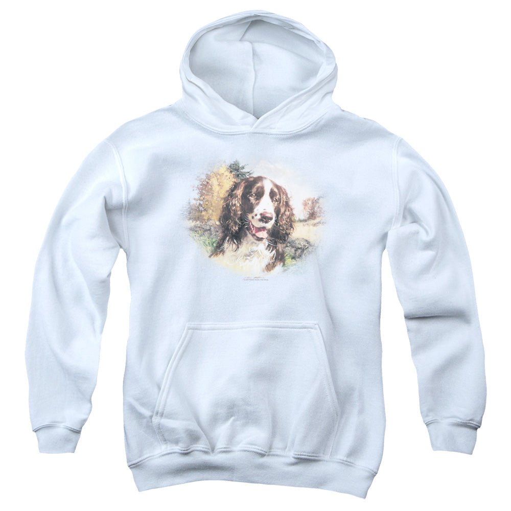 WILDLIFE/SPRINGER SPANIEL HEAD - YOUTH PULLOVER HOODIE - WHITE