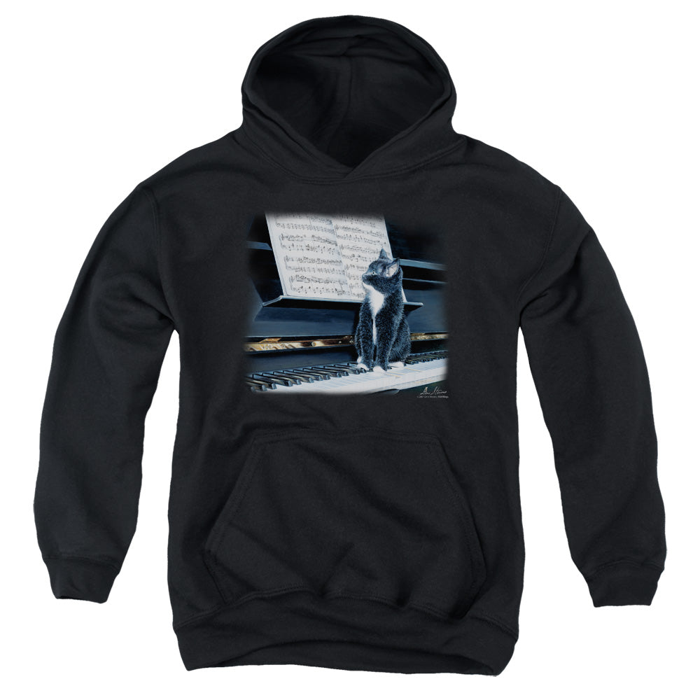 WILDLIFE/KITTEN ON THE KEYS - YOUTH PULLOVER HOODIE - BLACK