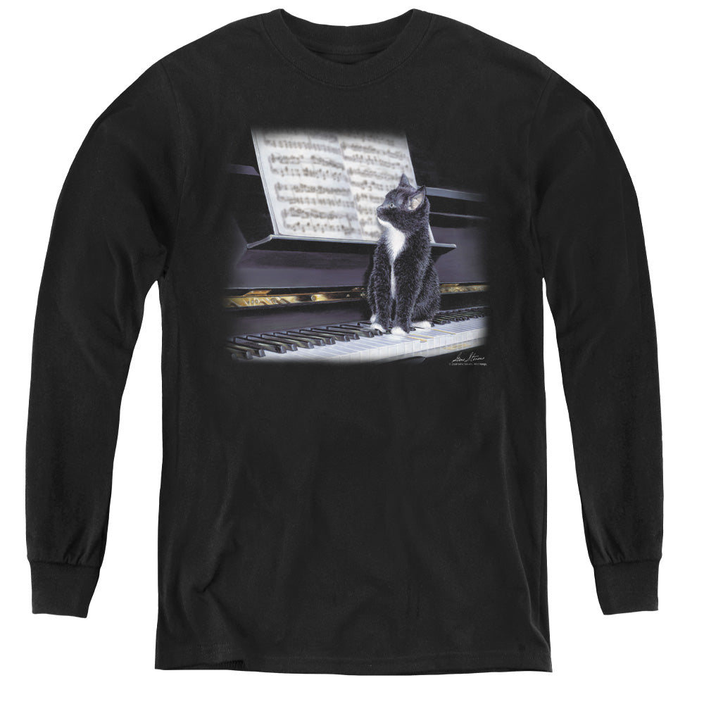 WILDLIFE/KITTEN ON THE KEYS - YOUTH LONG SLEEVE TEE - BLACK