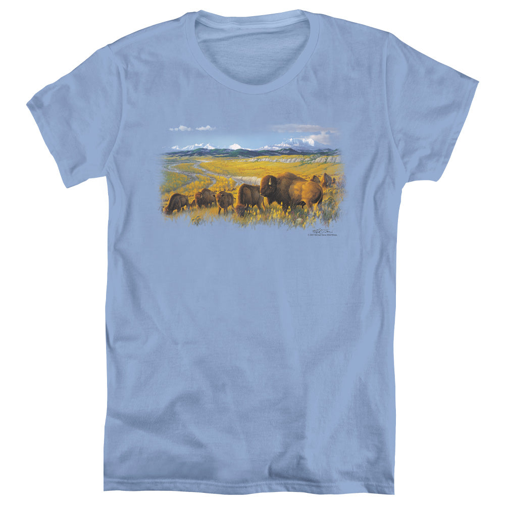 WILDLIFE/THE PASSING HERD - S/S WOMENS TEE - CAROLINA BLUE