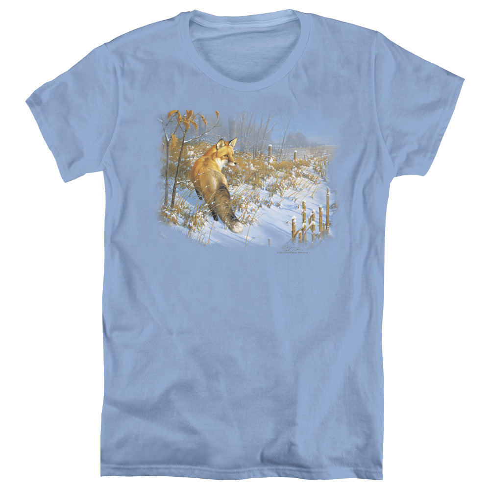 WILDLIFE/WINTER RED FOX - S/S WOMENS TEE - CAROLINA BLUE