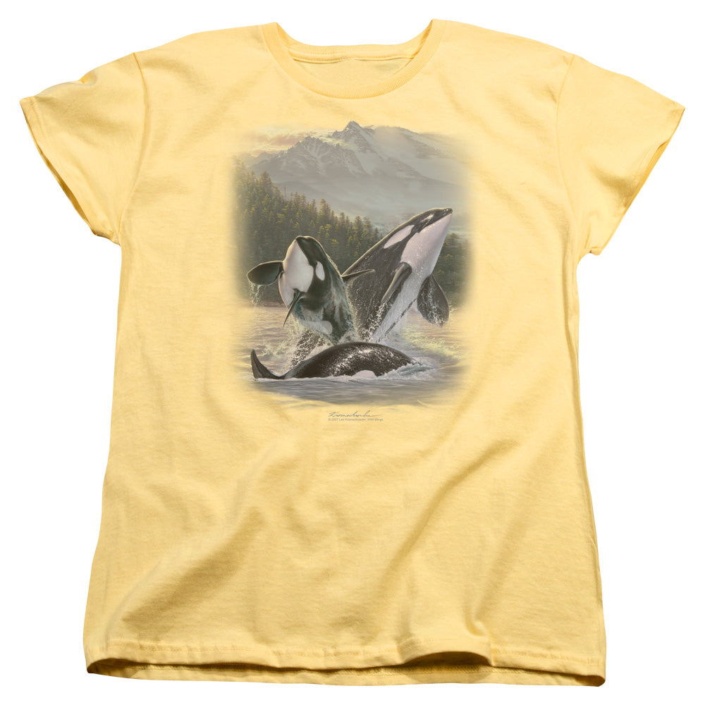 WILDLIFE/BREACHING ORCAS - S/S WOMENS TEE - BANANA
