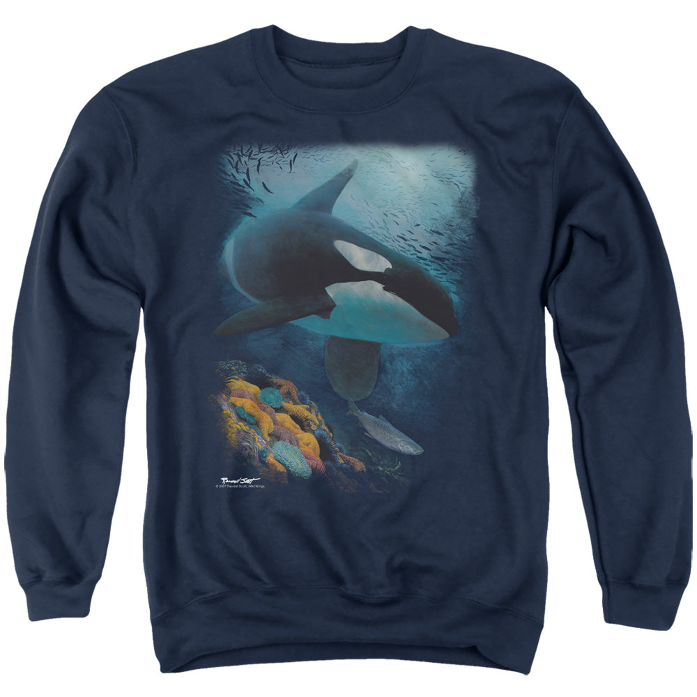 WILDLIFE/SALMON HUNTER ORCA - ADULT CREWNECK SWEATSHIRT - NAVY