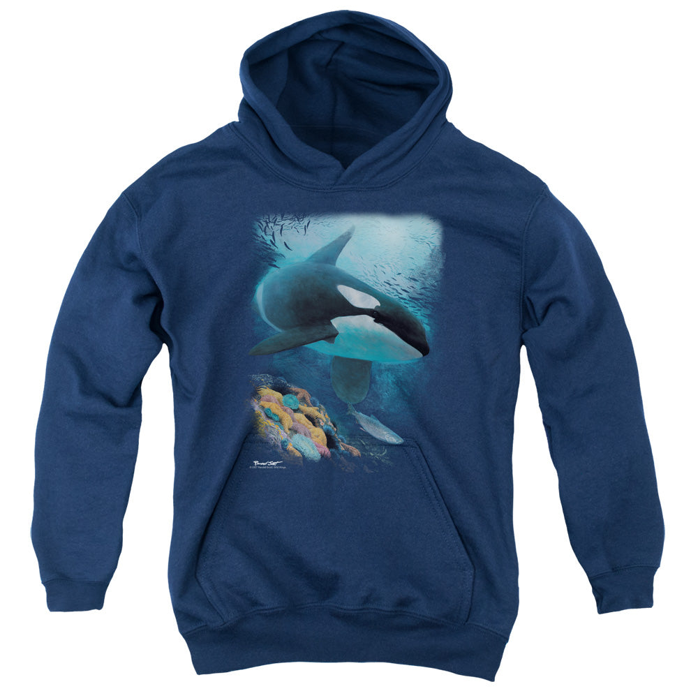 WILDLIFE/SALMON HUNTER ORCA - YOUTH PULLOVER HOODIE - NAVY