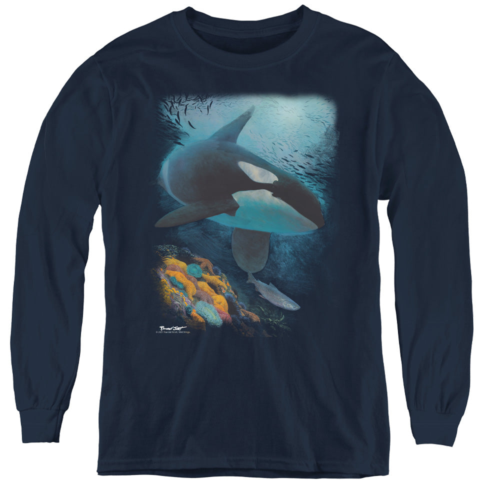 WILDLIFE/SALMON HUNTER ORCA - YOUTH LONG SLEEVE TEE - NAVY