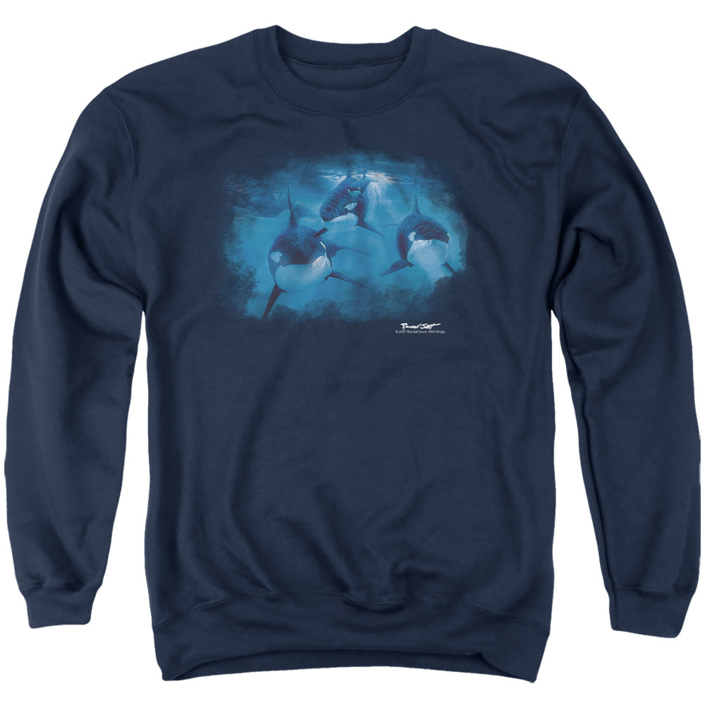 WILDLIFE/POD OF ORCAS - ADULT CREWNECK SWEATSHIRT - NAVY