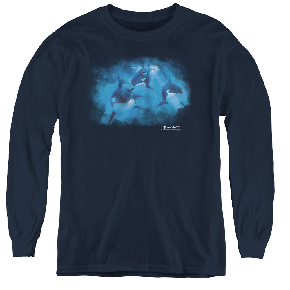WILDLIFE/POD OF ORCAS - YOUTH LONG SLEEVE TEE - NAVY