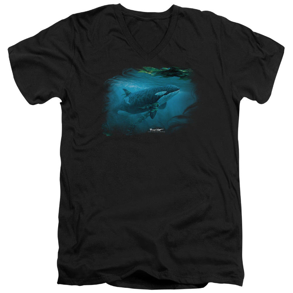 WILDLIFE/PURSUIT THRU THE KELP ORCA - S/S ADULT V-NECK 30/1 - BLACK