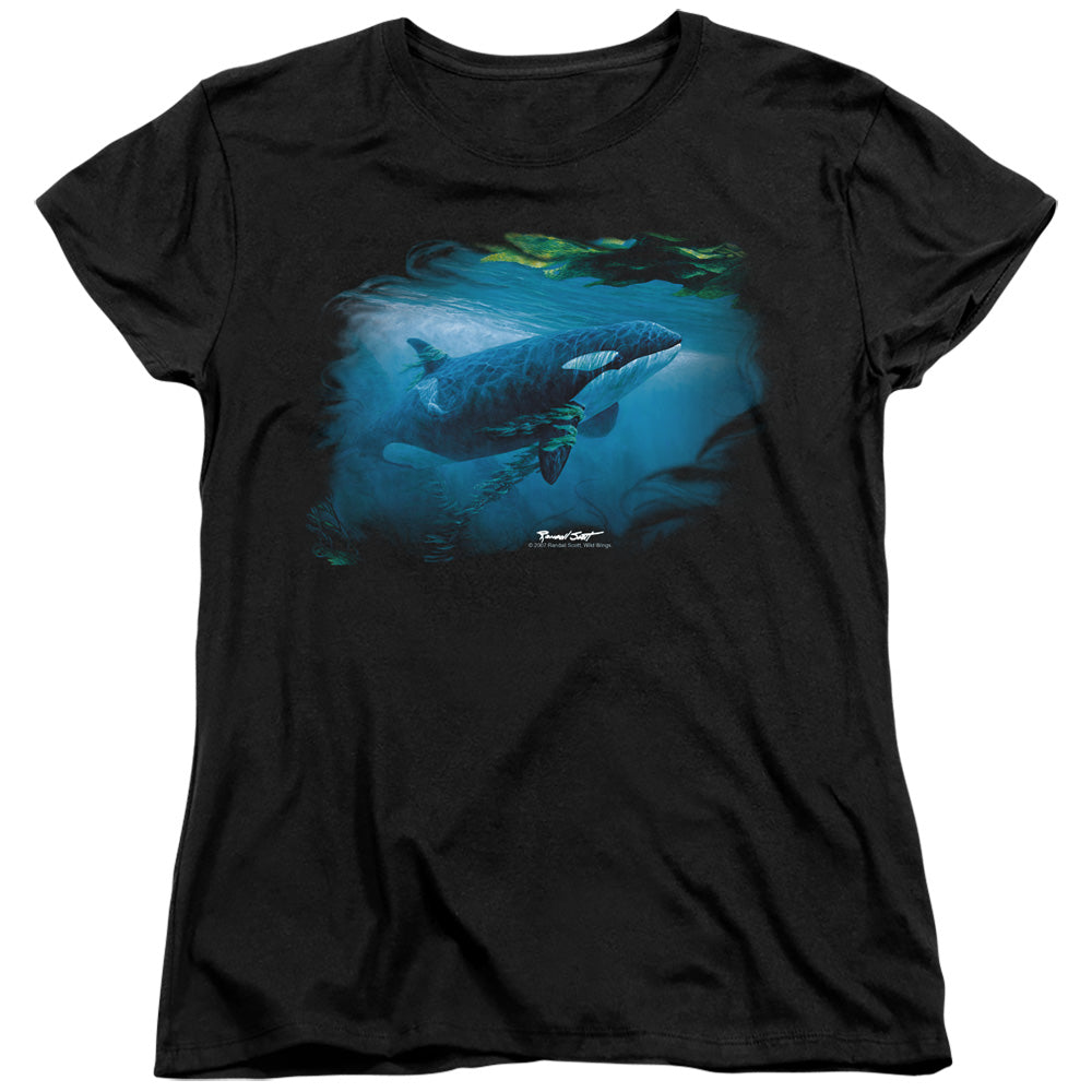 WILDLIFE/PURSUIT THRU THE KELP ORCA - S/S WOMENS TEE - BLACK