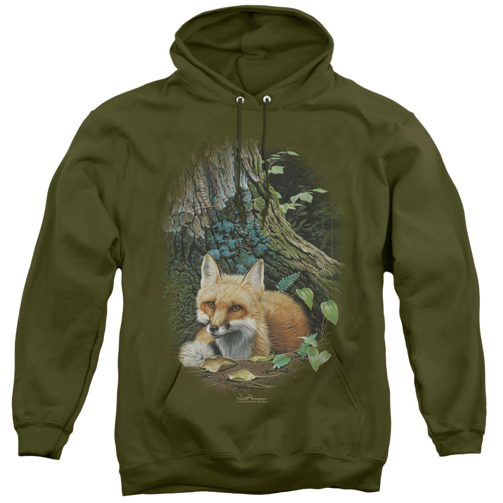 WILDLIFE/COZY RETREAT - ADULT PULLOVER HOODIE - MILITARY GREEN
