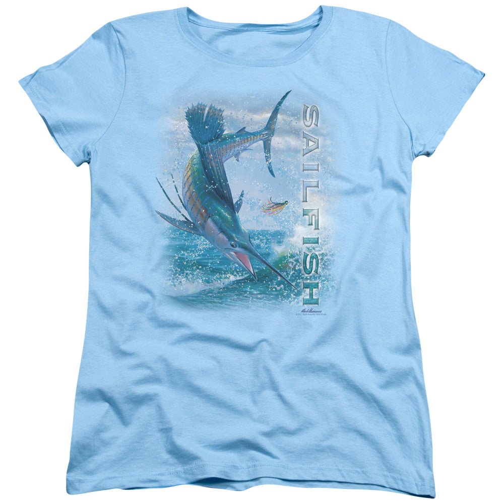 WILDLIFE/LEAPING SAILFISH - S/S WOMENS TEE - LIGHT BLUE