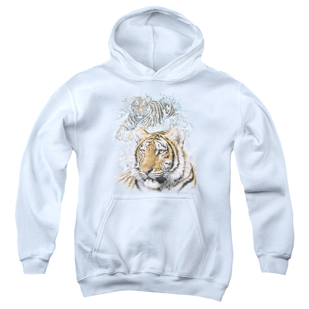 WILDLIFE/TIGERS - YOUTH PULLOVER HOODIE - WHITE