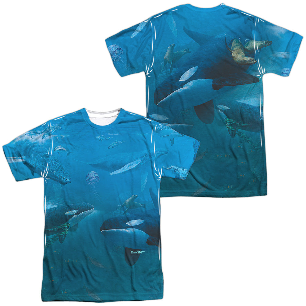 WILD WINGS/WHALES (FRONT/BACK PRINT) - S/S ADULT POLY CREW - MULTI