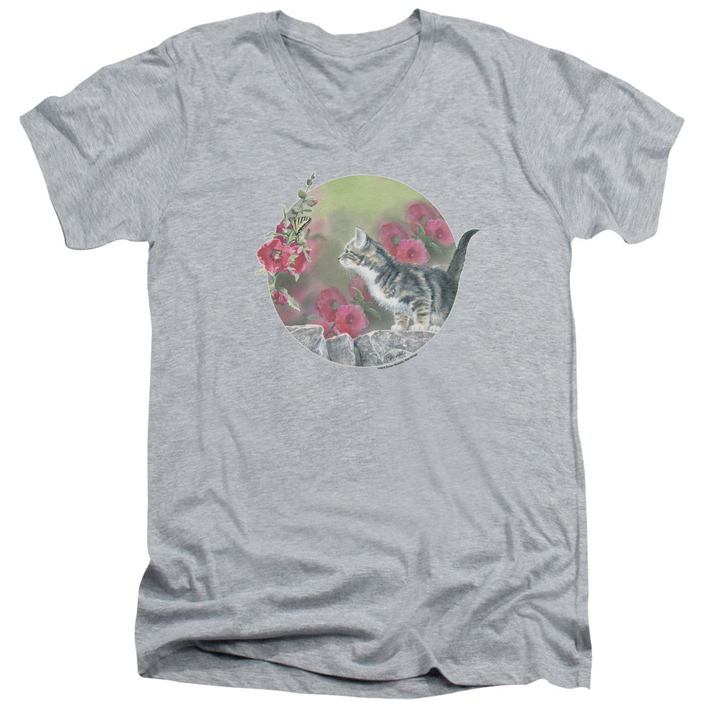 WILD WINGS/KITTEN FLOWERS - S/S ADULT V-NECK 30/1 - ATHLETIC HEATHER