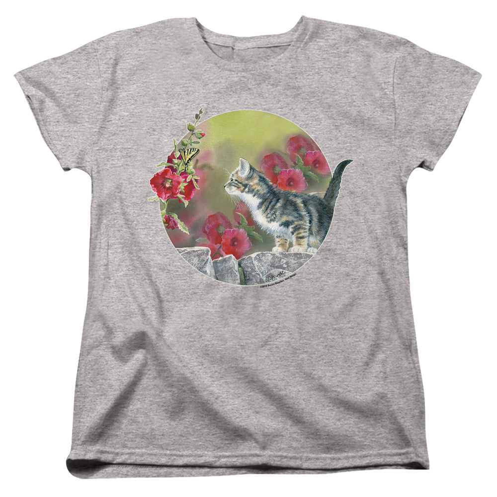 WILD WINGS/KITTEN FLOWERS - S/S WOMENS TEE - ATHLETIC HEATHER