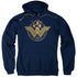 WONDER WOMAN MOVIE/POWER STANCE AND EMBLEM - ADULT PULLOVER HOODIE - NAVY