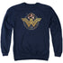 WONDER WOMAN MOVIE/POWER STANCE AND EMBLEM - ADULT CREWNECK SWEATSHIRT - NAVY