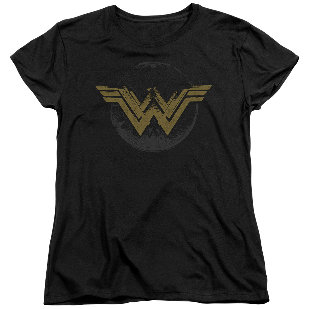 WONDER WOMAN MOVIE/DISTRESSED LOGO - S/S WOMENS TEE - BLACK