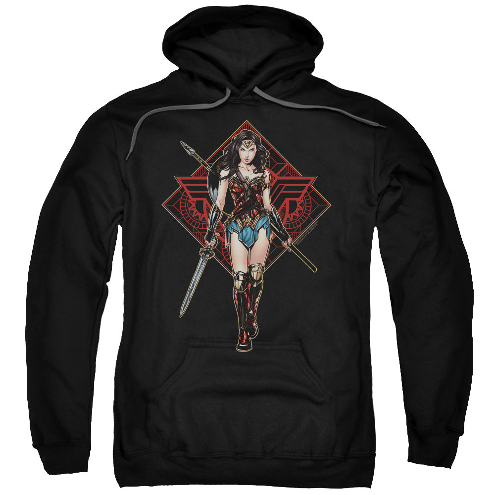 WONDER WOMAN MOVIE/WARRIOR - ADULT PULLOVER HOODIE - BLACK