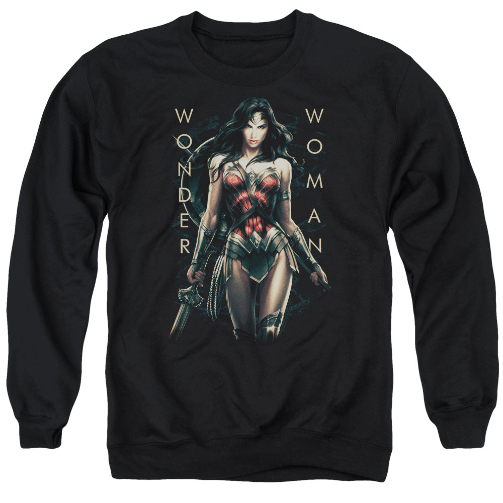 WONDER WOMAN MOVIE/ARMED AND DANGEROUS - ADULT CREWNECK SWEATSHIRT - BLACK