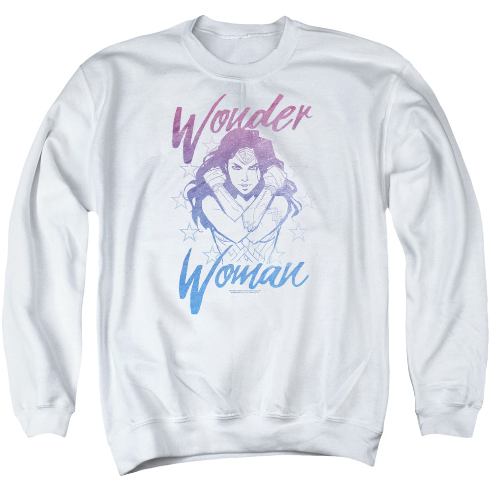 WONDER WOMAN MOVIE/RETRO STANCE - ADULT CREWNECK SWEATSHIRT - WHITE