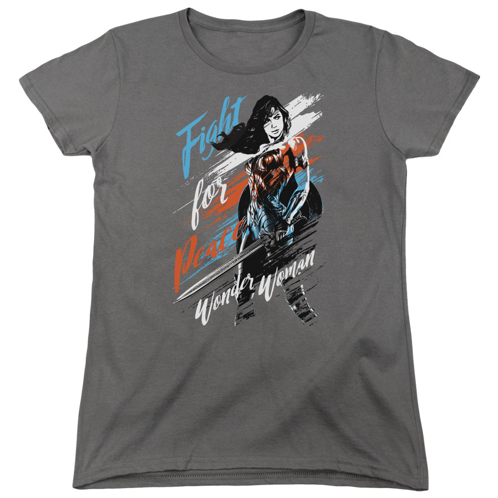 WONDER WOMAN MOVIE/FIGHT FOR PEACE - S/S WOMENS TEE - CHARCOAL