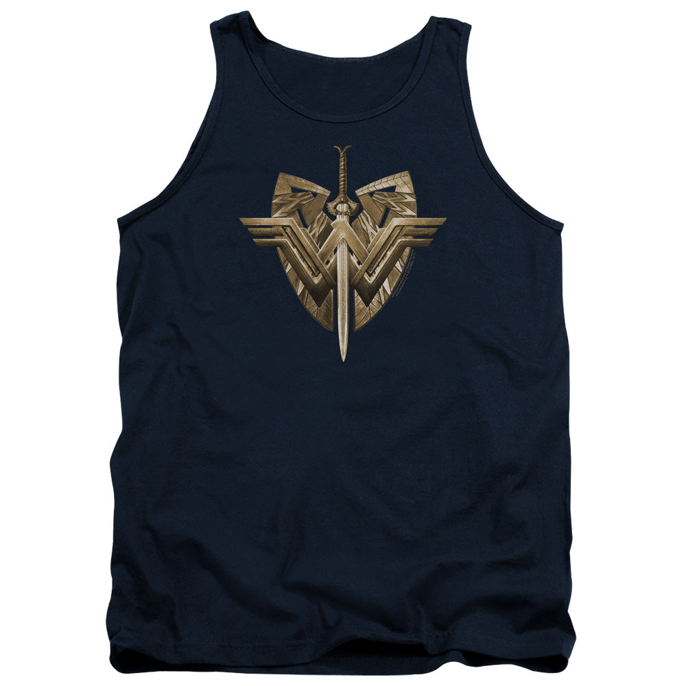 WONDER WOMAN MOVIE/SWORD EMBLEM - ADULT TANK - NAVY