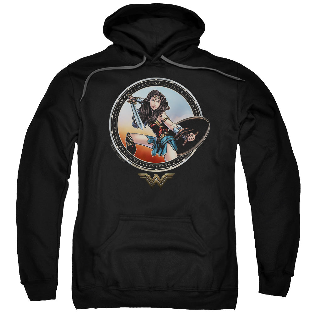 WONDER WOMAN MOVIE/BATTLE POSE - ADULT PULLOVER HOODIE - BLACK