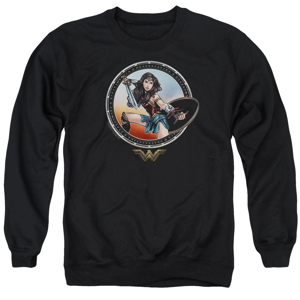 WONDER WOMAN MOVIE/BATTLE POSE - ADULT CREWNECK SWEATSHIRT - BLACK