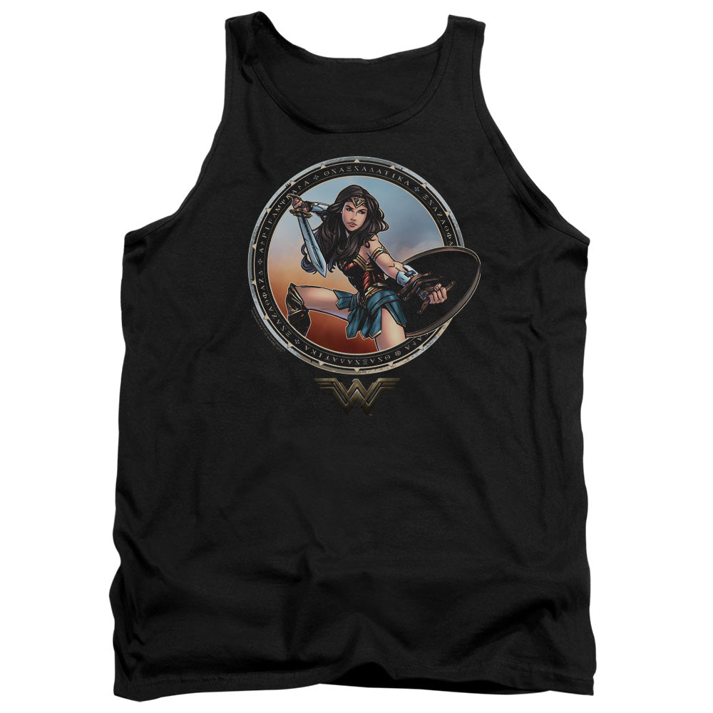 WONDER WOMAN MOVIE/BATTLE POSE - ADULT TANK - BLACK