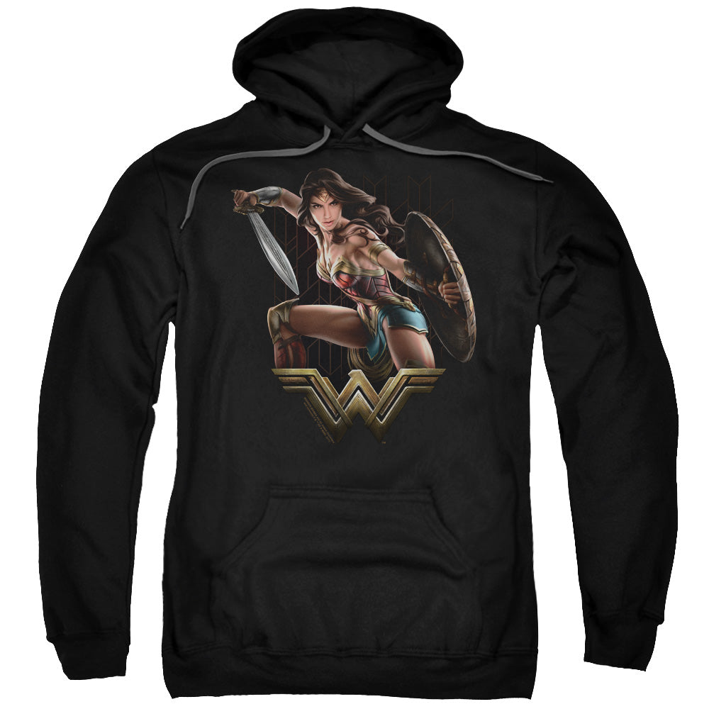 WONDER WOMAN MOVIE/FIGHT - ADULT PULLOVER HOODIE - BLACK