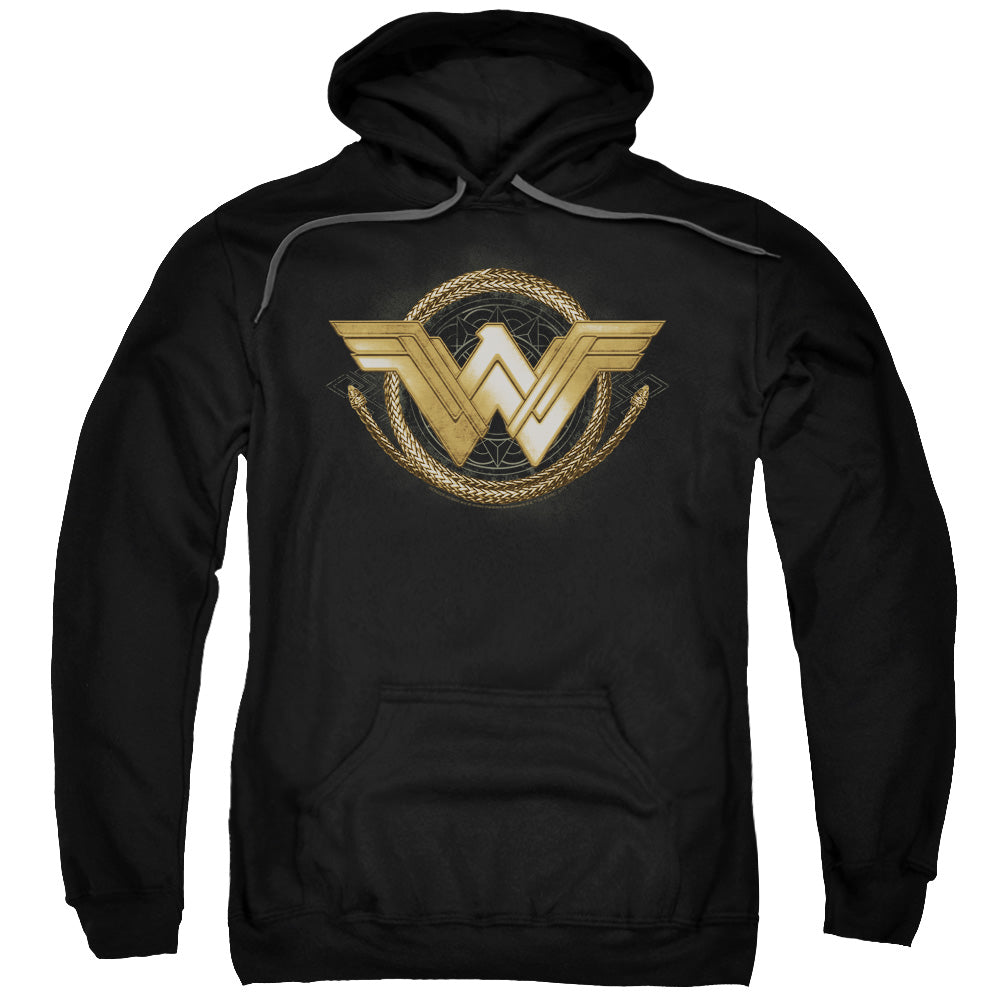 WONDER WOMAN MOVIE/LASSO LOGO - ADULT PULLOVER HOODIE - BLACK