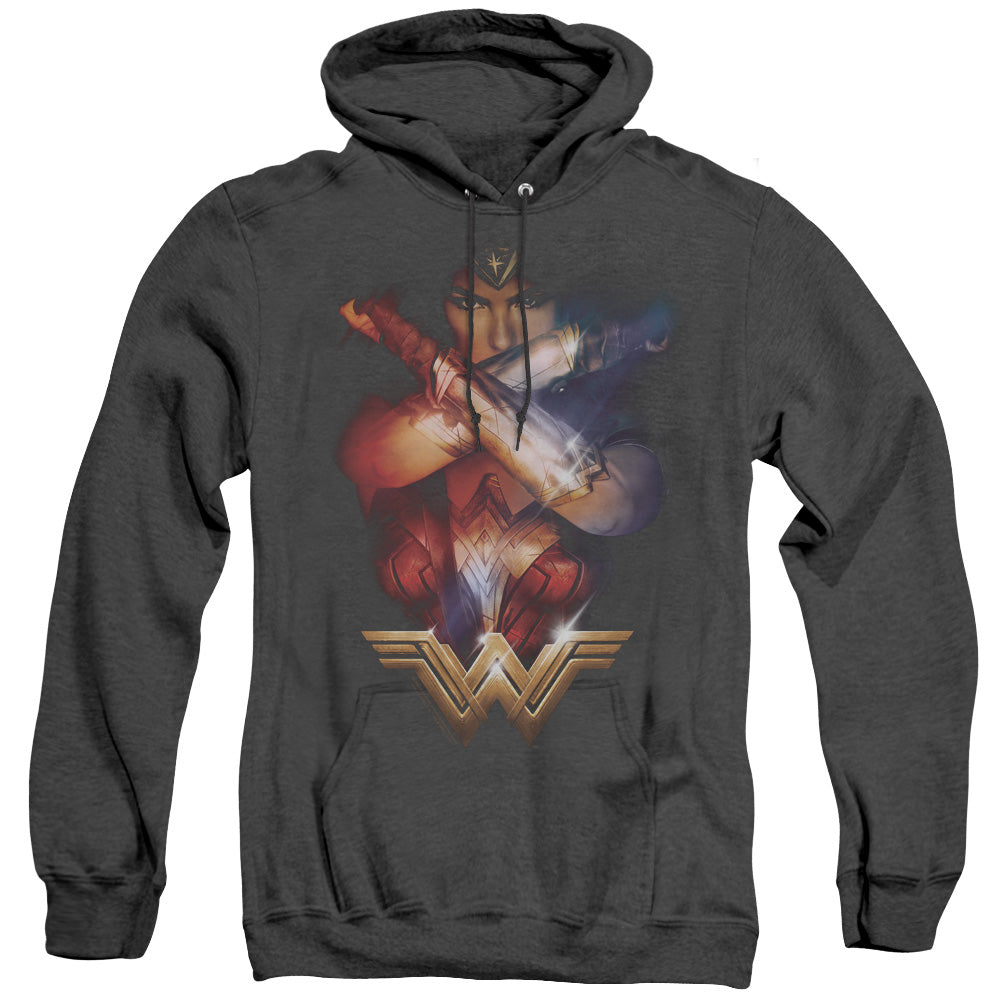 WONDER WOMAN MOVIE/ARMS CROSSED - ADULT HEATHER HOODIE - BLACK