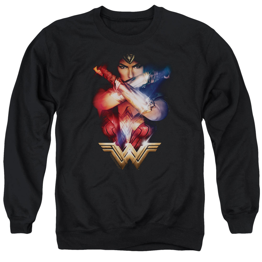 WONDER WOMAN MOVIE/ARMS CROSSED - ADULT CREWNECK SWEATSHIRT - BLACK