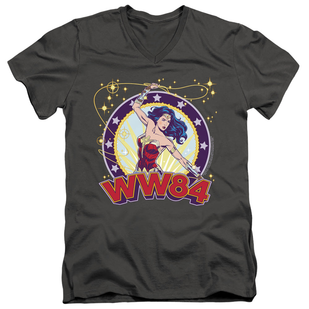 WONDER WOMAN 84/LASSO STAR - S/S ADULT V-NECK 30/1 - CHARCOAL