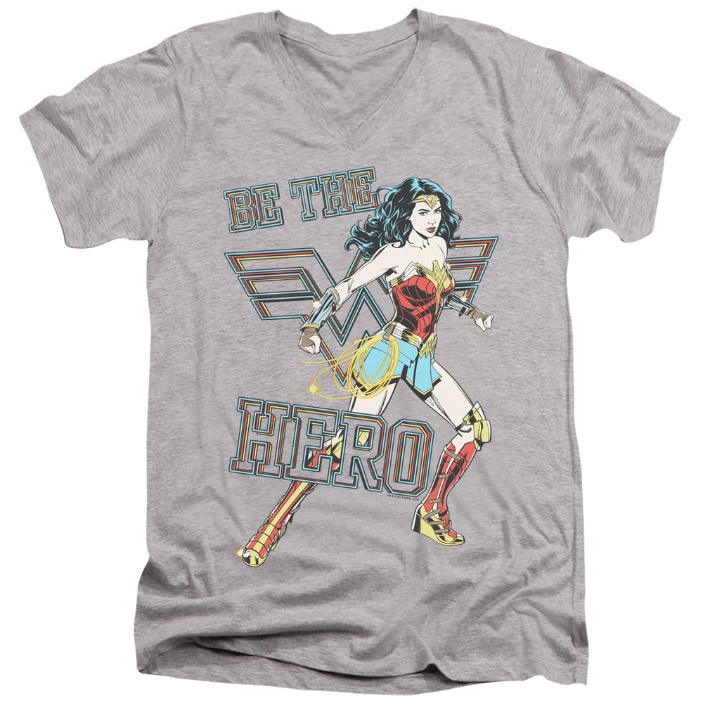 WONDER WOMAN 84/BE THE HERO - S/S ADULT V-NECK 30/1 - ATHLETIC HEATHER