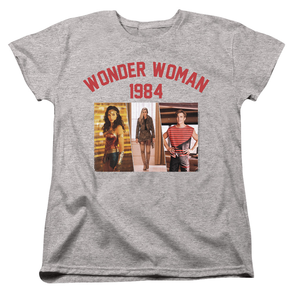 WONDER WOMAN 84/COLLEGIATE MONTAGE - S/S WOMENS TEE - ATHLETIC HEATHER